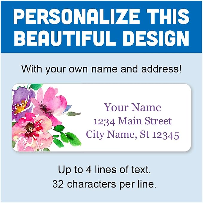 Personalized Return Address Labels - Colorful Watercolor Flowers - 60-1000 Custom Self-Adhesive Stickers