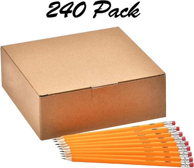 Madisi Wood-Cased #2 HB Pencils Bulk, 240 Count, Pre-sharpened | Box of Number 2 Pencils, Yellow, School Pack
