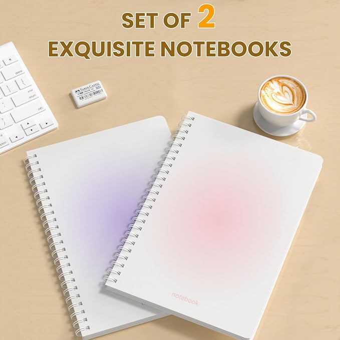 Oucaru Spiral Notebook A4 College Wide Ruled Notebooks 2 Pack 8.5" x 11" Journaling Notebooks 140 Pages 2 ColorsGradient Small Lined Notebooks for Note Taking for Work School Business Travel