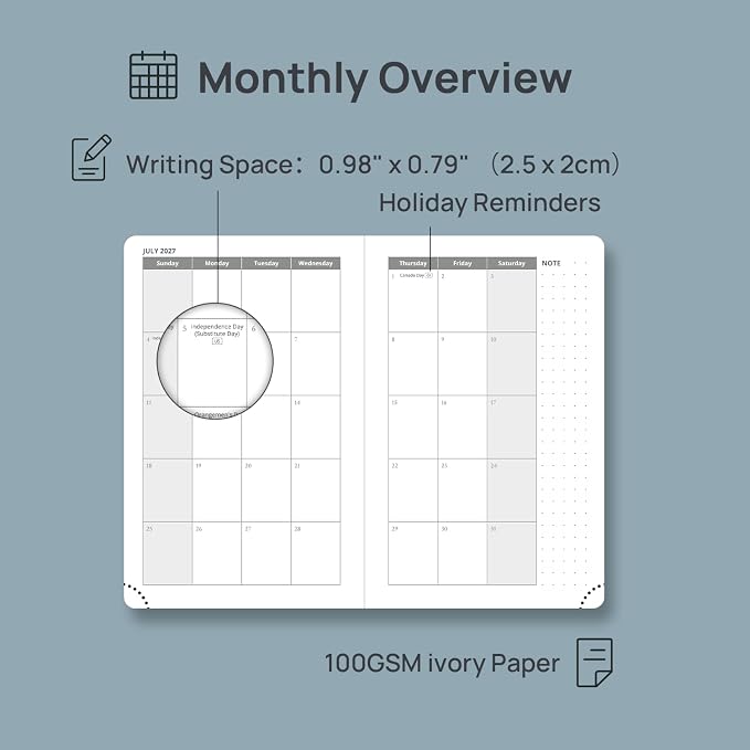 POPRUN Pocket Calendar 2027, 4" x 6.25" Pocket Calendar for Purse, Jan 2027 - Dec 2027 Small Planner, Weekly Appointment Book with Hourly Time Slots, Hardcover, 100 GSM - Light Yellow