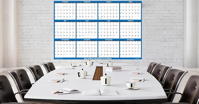 47" x 72" SwiftGlimpse 2027 Wall Calendar Erasable HUGE Jumbo Wet & Dry Erase Laminated 12 Month Annual Yearly Wall Planner, Horizontal, Navy
