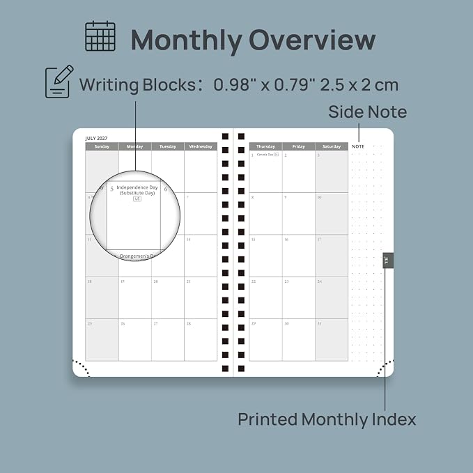 POPRUN 2027 Pocket Planner (Small-4'' x 6.25'') Weekly and Monthly Calendar | 2027 Agenda(Jan - Dec) Appointment Book with Hourly Time Slots, Monthly Tabs, 100GSM, Spiral Leather Cover - Celadon Green