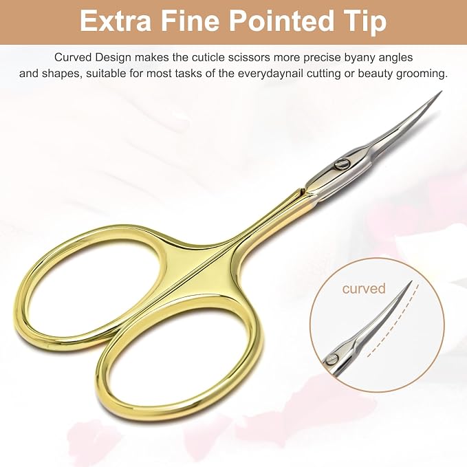 CGBE Cuticle Scissors, Extra Fine Curved Eyebrow Scissors, Gold | Stainless Steel, Round Handle, Precise Pointed Tip, Hangnail And Dry Skin Trimming, Russian Manicure Care
