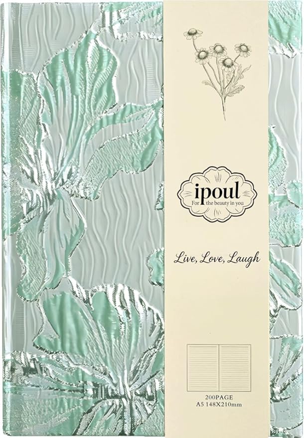 Flower Notebook, Hardcover, Lay Flat, A5, 6x8, Wide Ruled Pages, Writing Journal for Women, Pretty Notebook, Recipe Journal, Garden Journal, Gratitude Journal, Lily Gifts, Green