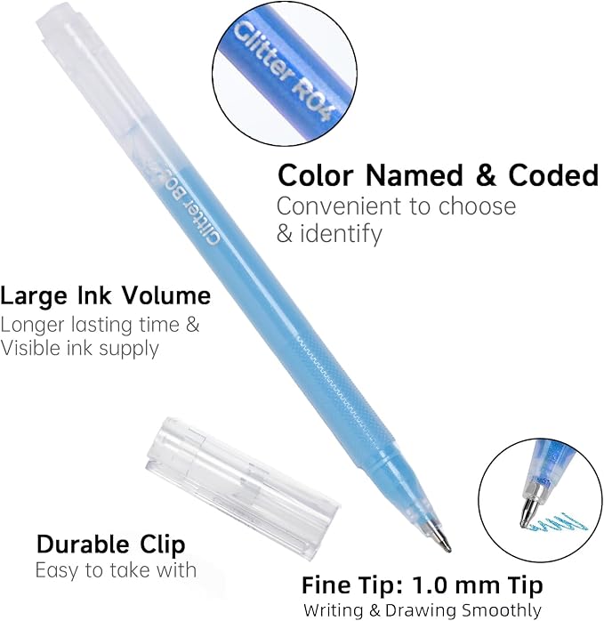 Blue Gel Pens Set,24 Colored Gel Pens Glitter Metallic Pastel Morandi Neon Color Gel Pen More Ink Colored Gel Pens for Drawing, Doodling, Scrapbook, Journaling