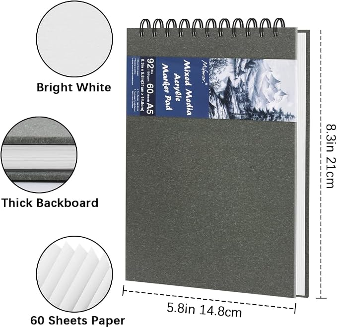 8.3" x 5.8" Hardcover Sketchbook,Top Spiral Bound Mixed Media Sketch Pad,60 Sheets 92lb/150 gsm Acid-Free Drawing Paper,Small Travel Artist Journal Notebook for Adults Beginners,Art Supplies.Dark Grey