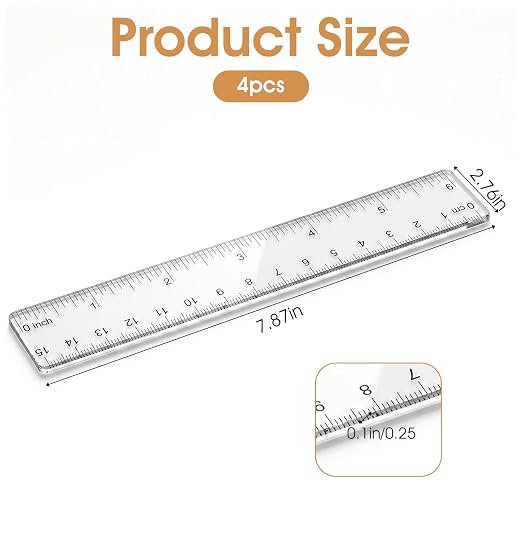 4 Pack Clear Rulers, Clear Plastic Ruler 6 Inch 15 cm Straight Transparent Measuring Tool
