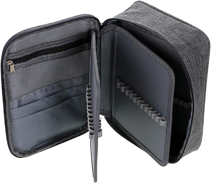 BTSKY® High Capacity Zipper Pens Pencil Case- Multi-Functional Stationery Pencil Pouch 72 Slots Colored Pencil Case Portable Pencil Bags With 2 Removable Sleeves Grey
