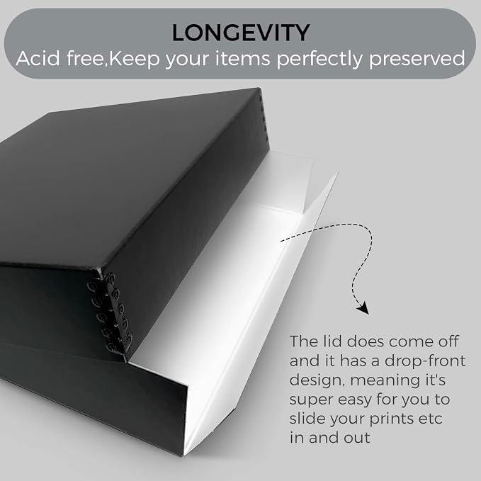 Lineco Museum Archival Storage Box, Drop Front, 11.75x15.25x3 in, Black | Acid-Free with Metal Edge, Preserves Picture Longevity, Organize Photos, Newspapers, Prints, Documents, Crafts, DIY