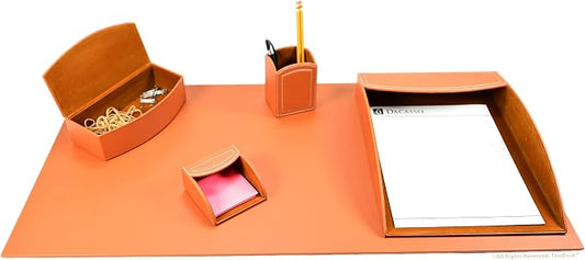This Desk by Dacasso PU Leather Desk Set - Luxury Leather Desk Pad & Desk Organization Essentials - Office Organization & Executive Office Desk Decor - (Tan, 5 Piece)