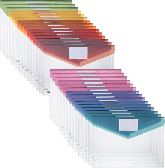 Mr. Pen- Clear Plastic Envelopes File Folders, 30 Pack, A4, Letter Size | Colorful Flaps, Bulk Clear Folders for Documents Plastic Poly Envelopes with Label for School, Home, Work, Office, Organizer