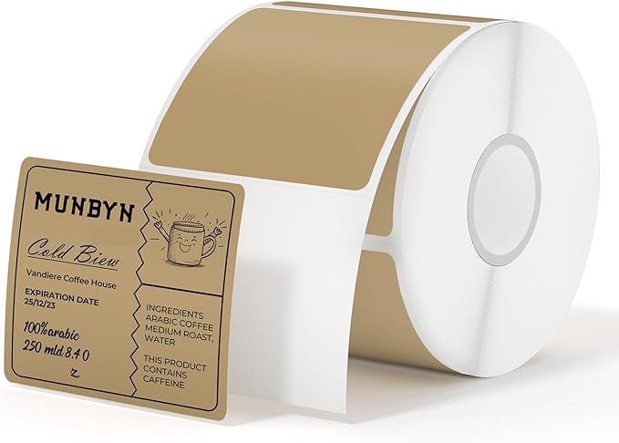 MUNBYN 2x2 Thermal Labels, 750 Sheets/Roll, Brown | Strong Adhesive & Perforated, Non BPA&BPS for Small Business, Barcode, Bakery, Shipping