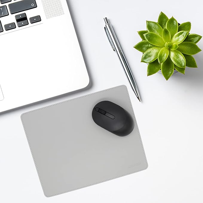 Leather Mouse Pad - Wood Mouse Pads with Stitched Edge,PU Non-Slip Mouse Mat,Double Side Mousepad,Waterproof Gaming Mouse Pad for Desk,Laptop,Office & Home,10.2" x 8.3",1 Pack (Light Gray)