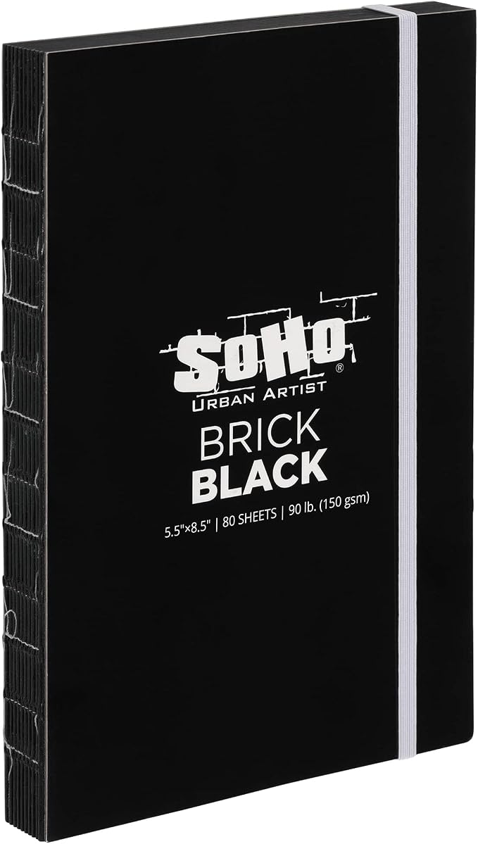 SoHo Urban Artist Brick Sketchbook Journals for Sketching, Drawing, Colored Pencils, Graphite, and More - Black 5.5"x8.5" (150 GSM, 80 Sheets) - 2 Pack
