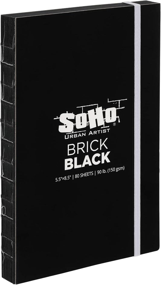 SoHo Urban Artist Brick Sketchbook Journals for Sketching, Drawing, Colored Pencils, Graphite, and More - Black 5.5"x8.5" (150 GSM, 80 Sheets) - 2 Pack