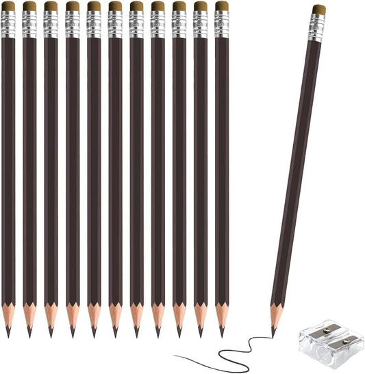 12 PCS Brown Colored Pencils with Eraser Pre Sharpened Pencil 2 HB - Ideal for Checking, Grading, Tests & Office/School Supplies (Brown)
