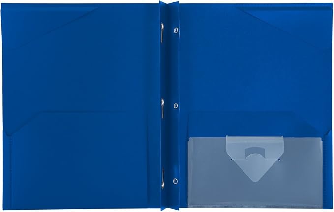 Five Star 2 Pocket Folder, Stay-Put Folder, Plastic Colored Folders with Pockets & Prong Fasteners, for Home, School Supplies & Home Office, 11” x 8-1/2”, Blue (72115) (Pack of 2)