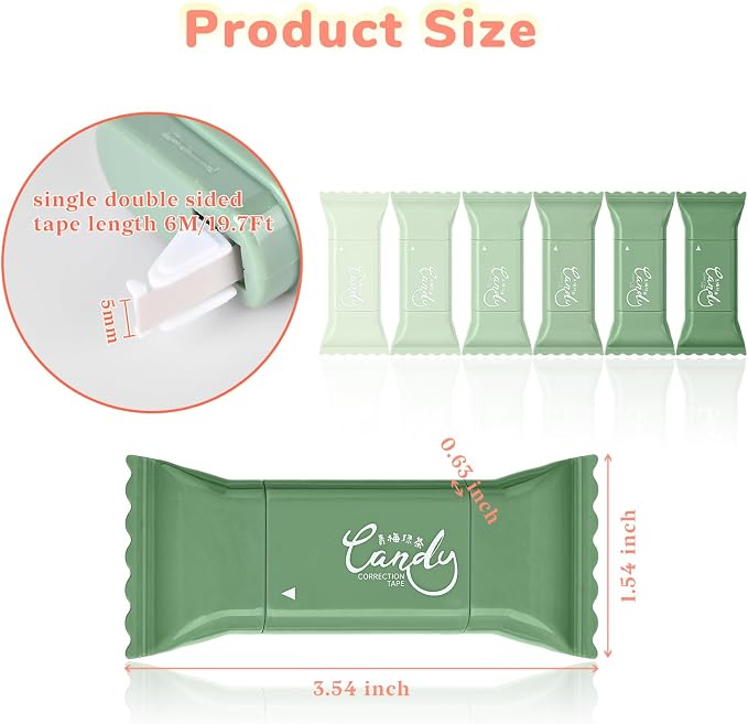 Temiary 6 Pcs Cute White Correction Tapes for Instant Corrections, Green