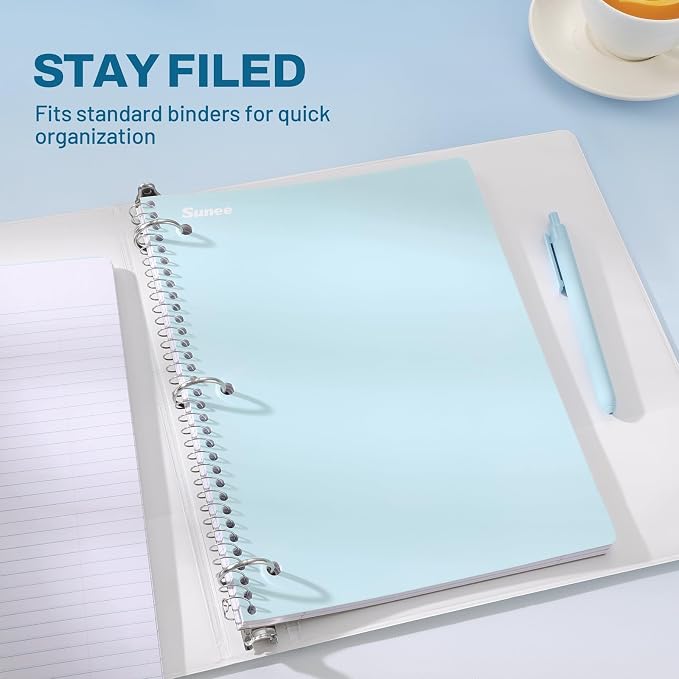 SUNEE Spiral Notebooks, 3 Pack, 1-Subject, College Ruled Paper, 8" x 10-1/2", 70 Sheets per Notebook, Blue