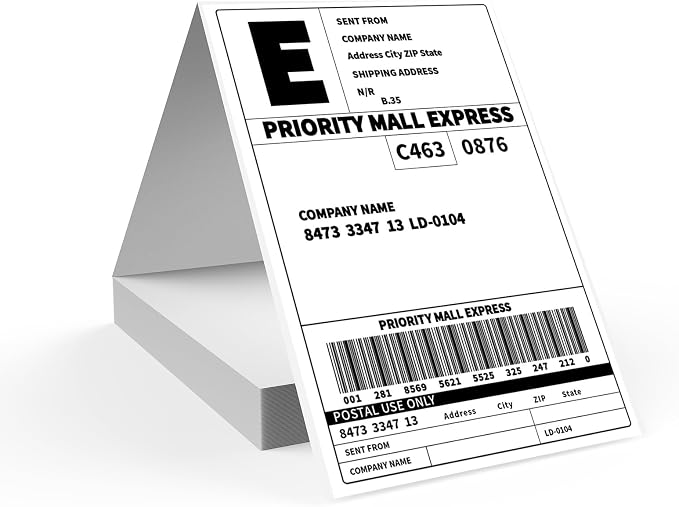 100 4x6 Thermal Labels 100/Stack, HUOJI Shipping Thermal Labels 4x6 Fanfold Compatible with Rollo, Zebra, MUNBYN Printers (Commercial Grade)