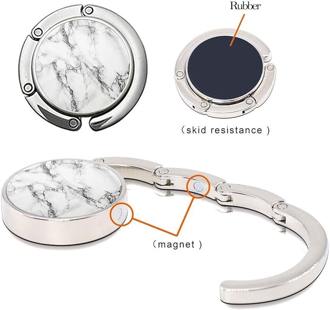 Foldable Purse Hook Womens Bag Table Desk Hanger (2pack W-PB Marble Hook)
