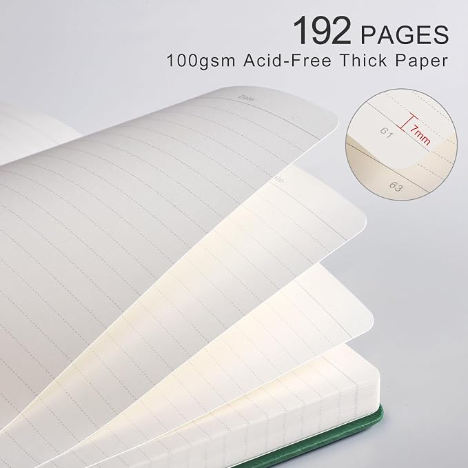 Lined Journal Notebook for Women Men, 192 Pages, A5 (5.7'' x 8.3'') | Hardcover Leather Notebook with 100GSM Thick Paper for Writing, Travel, Business, Office, Prayer (Dark Green)