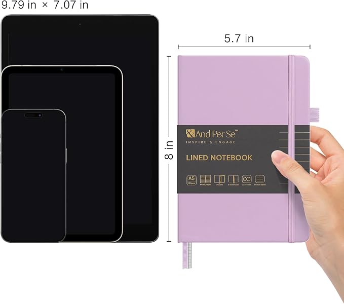 &And Per Se Lined Notebooks 3-Pack Gift Set, A5 Hardcover Journals, 160 Pages 100gsm Thick Paper, 3 Assorted Colors (Cyan, Purple & Light Green)