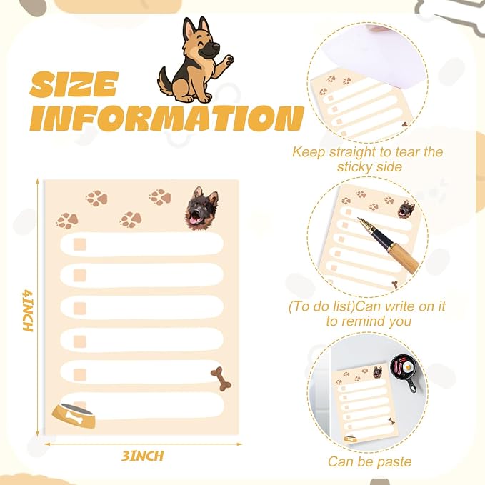 Chiisong 12 Pcs German Shepherd Sticky Notes 3x4 Inches Dog Notepad to Do List Kawaii Dog Lover Gifts for Women Office Supplies Sticky Notes Home Christmas Office Decor
