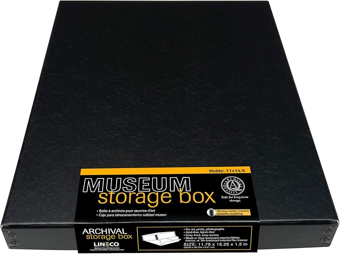 Lineco Museum Archival Storage Box, Drop Front, 11.75x15.25x1.5 in, Black | Acid-Free with Metal Edge, Preserves Picture Longevity, Organize Photos, Newspapers, Prints, Documents, Crafts, DIY