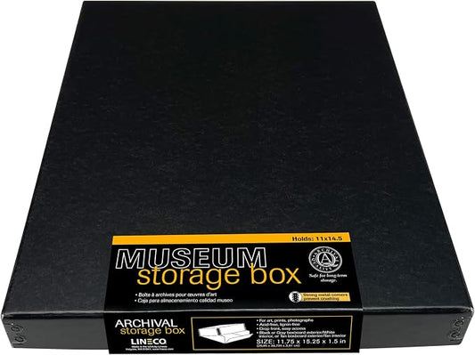 Lineco Museum Archival Storage Box, Drop Front, 11.75x15.25x1.5 in, Black | Acid-Free with Metal Edge, Preserves Picture Longevity, Organize Photos, Newspapers, Prints, Documents, Crafts, DIY