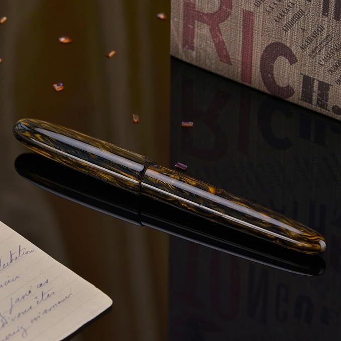 Asvine C80 Fountain Pen #8 Extra Fine Nib Large Handcraft Pen with Converter Pen Box Collection Set (Brown Gold)