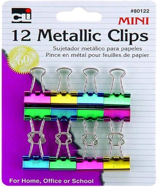 Charles Leonard Binder Clips, Metallic, Assorted Colors, Mini (80122) | Secure Clip Binder Clips | Is Excellent for Students | Perfect for Keeping Documents | 12 Per Pack