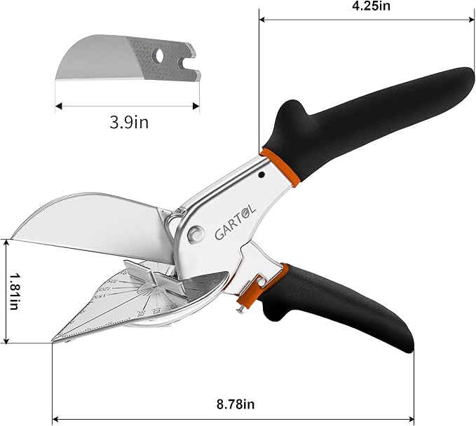 GARTOL Miter Shears, 45°-135° Adjustable Angle Cutter for Shoe Moulding, Quarter Round and PVC, SK5 Steel Trim Scissors (Tool Only)