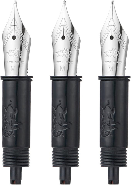 Set of 3 Jinhao 82 Fountain Pen Medium Nib with Black Section Feed Silver-Compatible with Jinhao 82, 88, 95 Fountain Pen