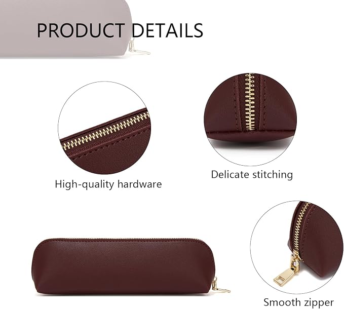 Pencil Case Small Pencil Pouch Slim (Burgundy, Faux Leather)