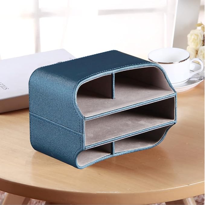 PUSU TV Remote Control Holder,PU Leather 360 Degree Rotatable Remote Caddy | Nightstand Organizer/Desk Storage Box for Media Play,Controllers,Stationery,iPad,Phone,Pen/Pencil Cosmetic,Office accessories