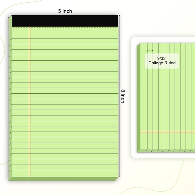 AILZFEI 6pcs Small Note Pad 5x8 College Ruled Green Legal Pads Paper Notepads 6 Pack Study Back Writing Pads 5 x 8 Legal Pads Perforated Narrow Ruled Pads of Paper Green