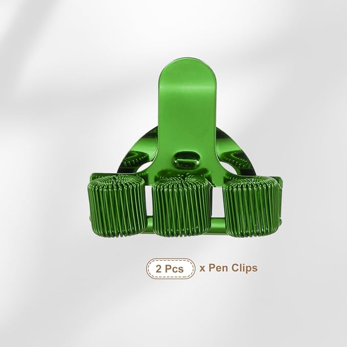 PATIKIL 2Pcs Pen Clip, 3 Holes Pen Holder Clip Metal Portable Spring Loop Organizer Universal for Notebook Journal Highlighter Office Business Pocket Clipboard Whiteboard, Green