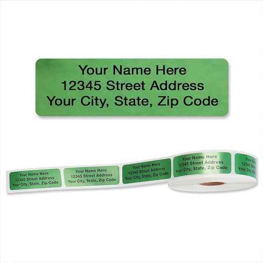 Colorful Images Green Metallic Foil Rolled Return Address Mailing Labels with Dispenser, Customize with Name & Shipping Address, 500 Self Adhesive, Easy Peel Sticker Label Roll, 3/4" x 2 1/2"