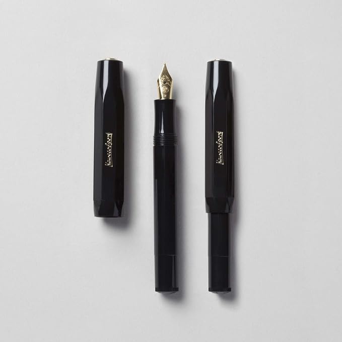 Kaweco Classic Sport Fine Nib Fountain Pen + Pack of 6 Blue Ink Cartridges Set (Black)