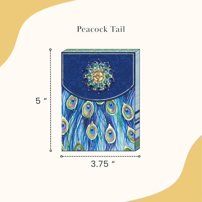 Punch Studio Flip-Top Notepad For Daily Notes or Notes on-the-go, with Magnetic Closure, Brooch Embellishment, Gold-Foil Accents & 75 Illustrated Sheets, 5" x 3.75" - Peacock Tail (44668)