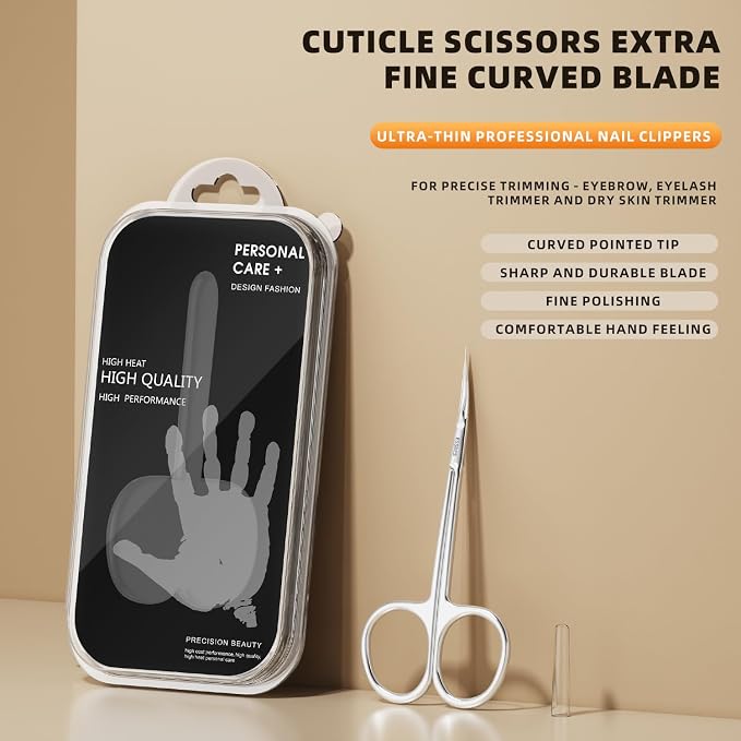 Facial Hair Small Precise Grooming Scissors for Men Women Extra Fine Curved Blade Super Slim Professional Manicure Scissors for Cuticle, Eyebrow, Nose Hair, Mustache, Bead and Dry Skin