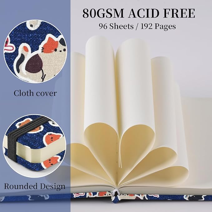 4.8" Square Pocket Sketch Book,Hardcover Art Sketchbook for Drawing Journal | Cloth Cover,80gsm Blank Paper,96Sheets,Lay-Flat,Portable Travel Creation Paint Diary Memo Planner,Dry Media.Line Ball Cat