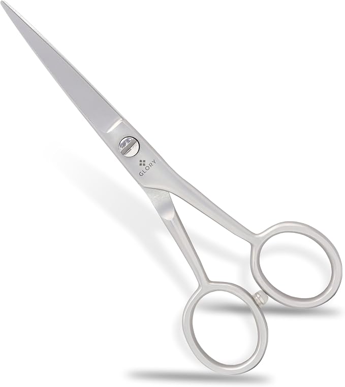 GLORY 5 Inch Professional Beard and Mustache Scissors, Premium Stainless Steel Facial Hair Trimming Scissors - Sharp Serrated Edge Grooming Shears for Men, Precision Mustache & Beard Trimming Scissor