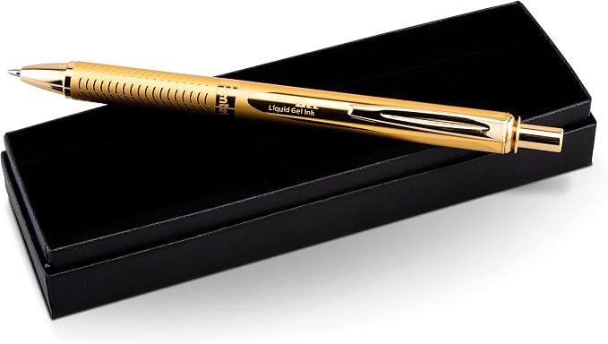 Pentel EnerGel Alloy Retractable Gel Pen, Gold Barrel, Black Ink, Includes Gif Box (BL407XABX)