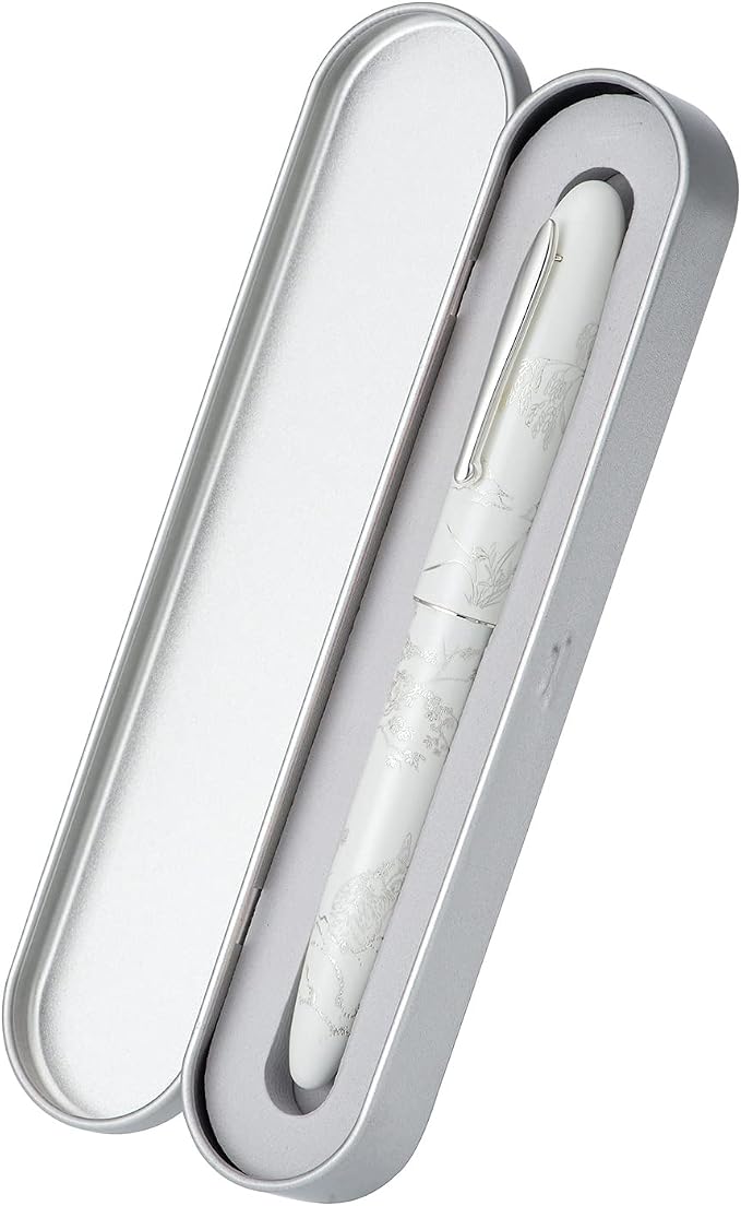 HONG DIAN Hongdian N23 White Rabbit Fountain Pen, Iridium Extra Fine Nib Silver Trim, New Year Lucky Rabbit Carving Design, Smooth Writing Pen with Converter and Metal Pen Box Set