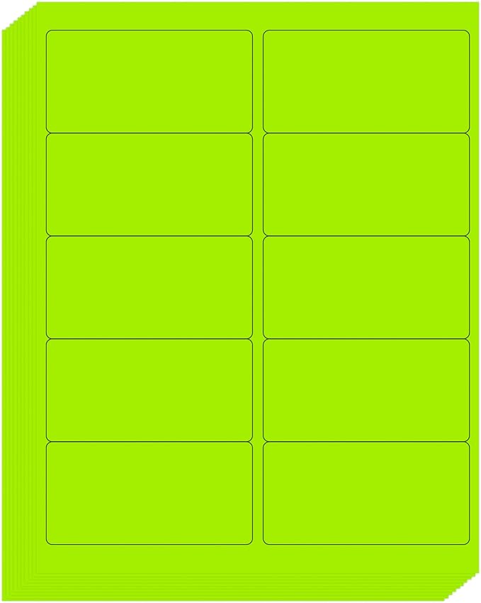 L LIKED 300 Fluorescent Green Labels, 2"X4" Neon Colored Labels Handwritten or Inkjet/Laser Print for Shipping Envelopes & Small Packages - 30 Sheets