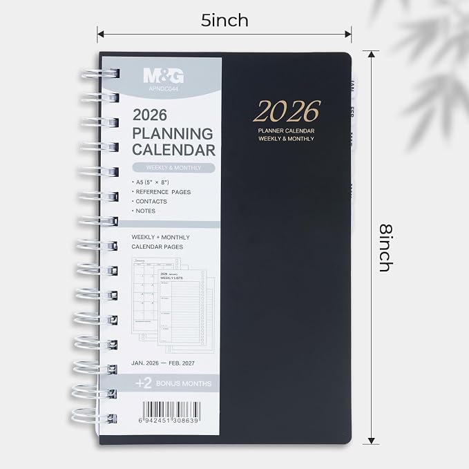 M&G 2026 Planner, Weekly and Monthly Planner Calendar, Jan 2026-Feb 2027 Agenda Book With Monthly Tabs for School Work Home Supplies, A5 8x5