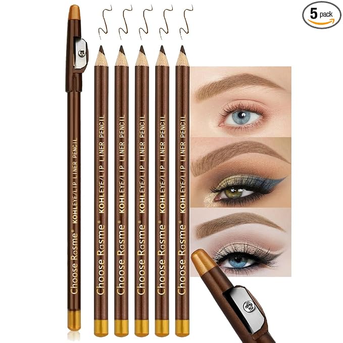 FeiCuiYun 5Pcs Wooden Hard-Core Eyebrow Pencils for Women, Light Brown Eyebrow and Eyeliner Pencil, Long Lasting Waterproof and Sweat-Proof, Beginner Makeup Brow Pencil, Create a Natural Eye Brow