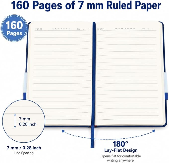 Lined Journal Notebooks, 4 Pack 160 Pages, 5.5x 8.2-Inch Journals for Women Men, Hardcover Notebook with 100 gsm Thick Paper, A5 Size College Ruled Notebook for Writing/Travel/Work (Assorted Color-4 Pack)